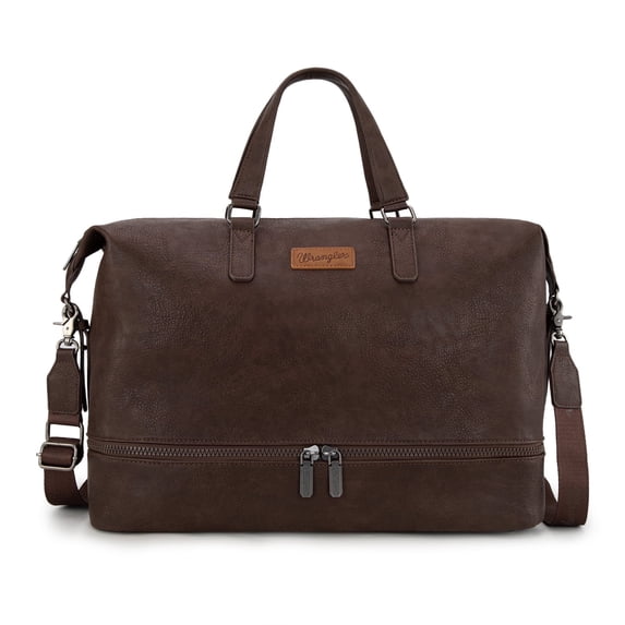 Wrangler Travel Duffel Bag Carry On Overnight Bag with Shoe Compartment Weekender Bag for Women and Men , Coffee