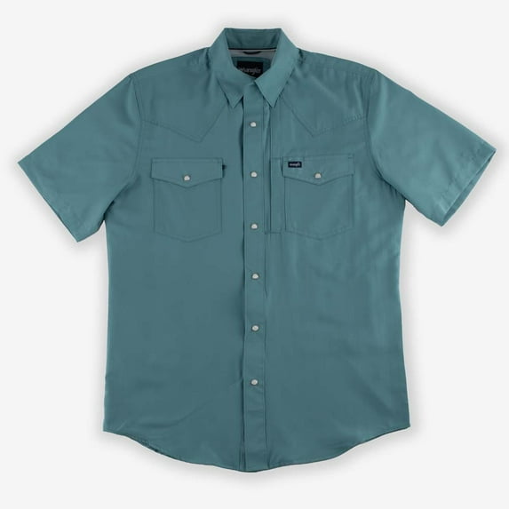 Wrangler Men's Solid Short Sleeve Snap Performance Western Shirt Turquoise X-