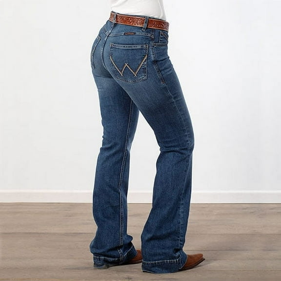 Wrangler Women's Parker Dark Wash Mid Rise Ultimate Riding Trouser Stretch Denim - 112344945 25W x 36L
