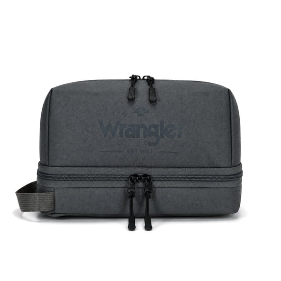 Wrangler Unisex Travel Toiletry Bag Waterproof Hanging Dopp Kit Dual‑Layer Wet‑Dry Separation Cosmetic Organizer, Gray