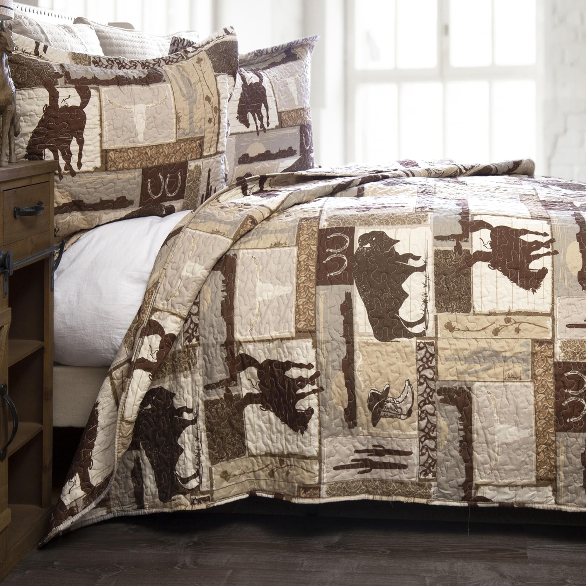Western Cowboy Brown Microfiber Twin Quilt Set