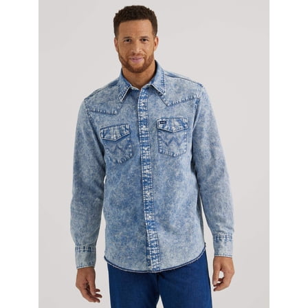 Wrangler® Vintage Inspired Long Sleeve Denim Shirt - Blue Denim