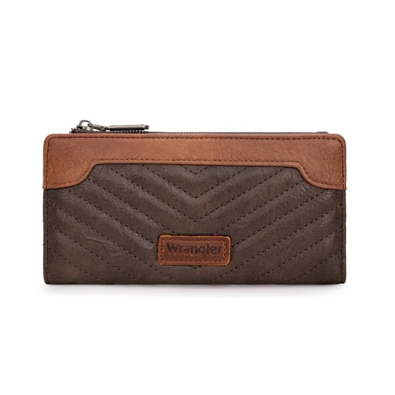 Wrangler Wallet for Women Bifold Credit Card Wallets with Smooth Zippers, Apricot-Coffee