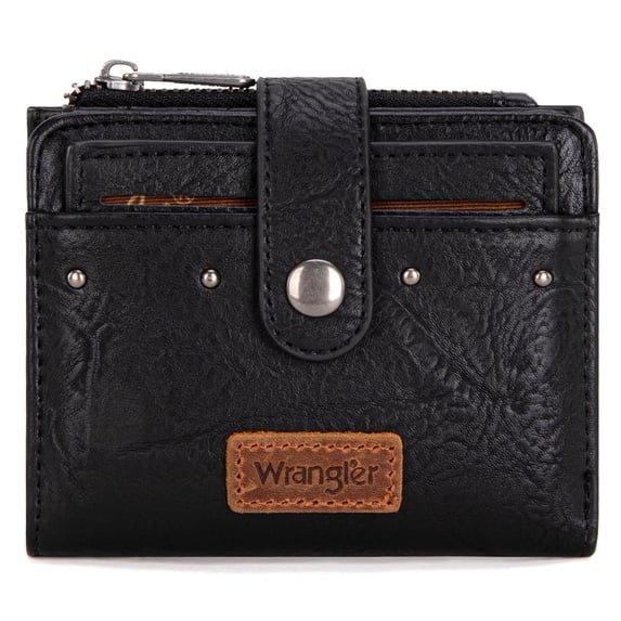 Wrangler Wallet for Women Small Bifold Wallet Womens Ladies Female Credit Card Wallet with Removable ID Window, Black
