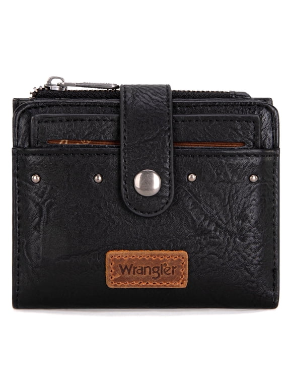 Wrangler Wallet for Women Small Bifold Wallet Womens Ladies Female Credit Card Wallet with Removable ID Window, Black
