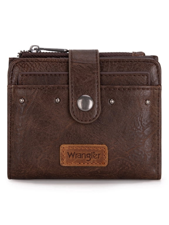 Wrangler Wallet for Women Small Bifold Wallet Womens Ladies Female Credit Card Wallet with Removable ID Window, Coffee