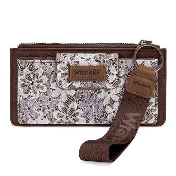 Wrangler Wristlet Wallet for Women with Phone Slot & RFID Protection & Smooth Zipper, Lace-Coffee