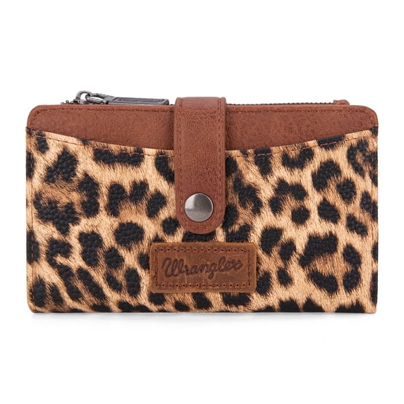 Wrangler Wallets for Women Slim Bifold Credit Card Holder, Leopard Print