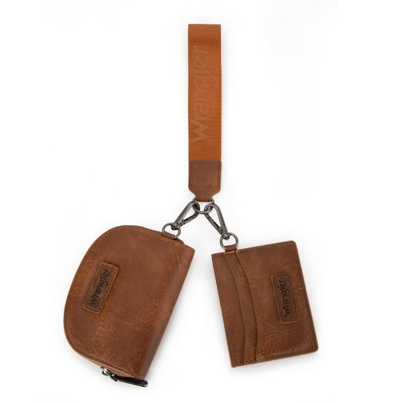 Wrangler KeyChain Wallet Wristlet Wallets for Women Dual Pouch Wristlet Rfid Blocking Credit Card Holder Wallet, Brown
