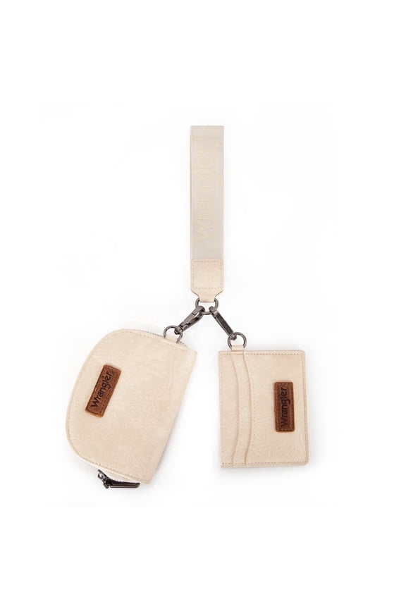 Wrangler KeyChain Wallet Wristlet Wallets for Women Dual Pouch Wristlet Rfid Blocking Credit Card Holder Wallet, Tan
