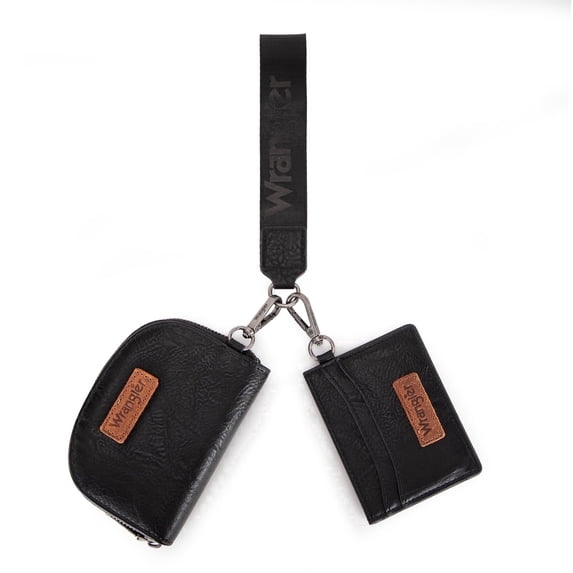 Wrangler KeyChain Wallet Wristlet Wallets for Women Dual Pouch Wristlet Rfid Blocking Credit Card Holder Wallet, Black