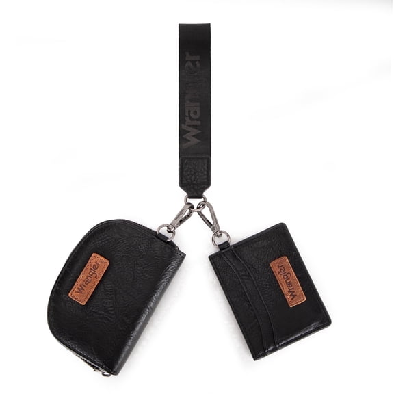 Wrangler KeyChain Wallet Wristlet Wallets for Women Dual Pouch Wristlet Rfid Blocking Credit Card Holder Wallet, Black