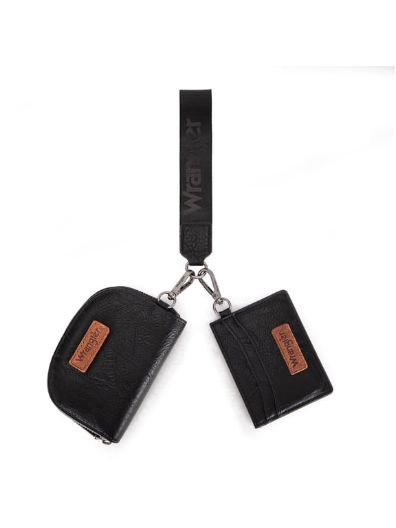 Wrangler KeyChain Wallet Wristlet Wallets for Women Dual Pouch Wristlet Rfid Blocking Credit Card Holder Wallet, Black
