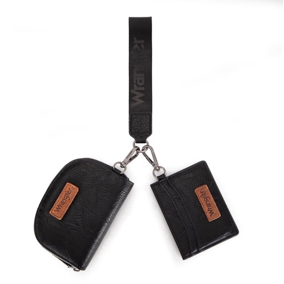 Wrangler KeyChain Wallet Wristlet Wallets for Women Dual Pouch Wristlet Rfid Blocking Credit Card Holder Wallet, Black