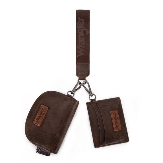 Wrangler KeyChain Wallet Wristlet Wallets for Women Dual Pouch Wristlet Rfid Blocking Credit Card Holder Wallet, Coffee
