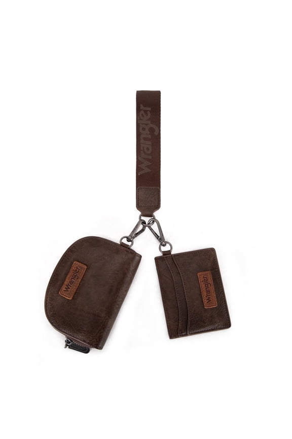 Wrangler KeyChain Wallet Wristlet Wallets for Women Dual Pouch Wristlet Rfid Blocking Credit Card Holder Wallet, Coffee