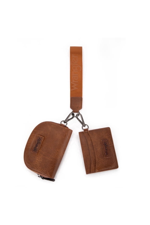 Wrangler KeyChain Wallet Wristlet Wallets for Women Dual Pouch Wristlet Rfid Blocking Credit Card Holder Wallet, Brown