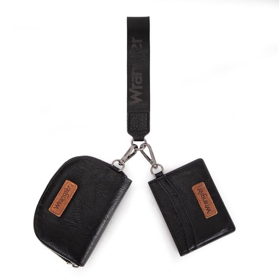 Wrangler KeyChain Wallet Wristlet Wallets for Women Dual Pouch Wristlet Rfid Blocking Credit Card Holder Wallet, Black
