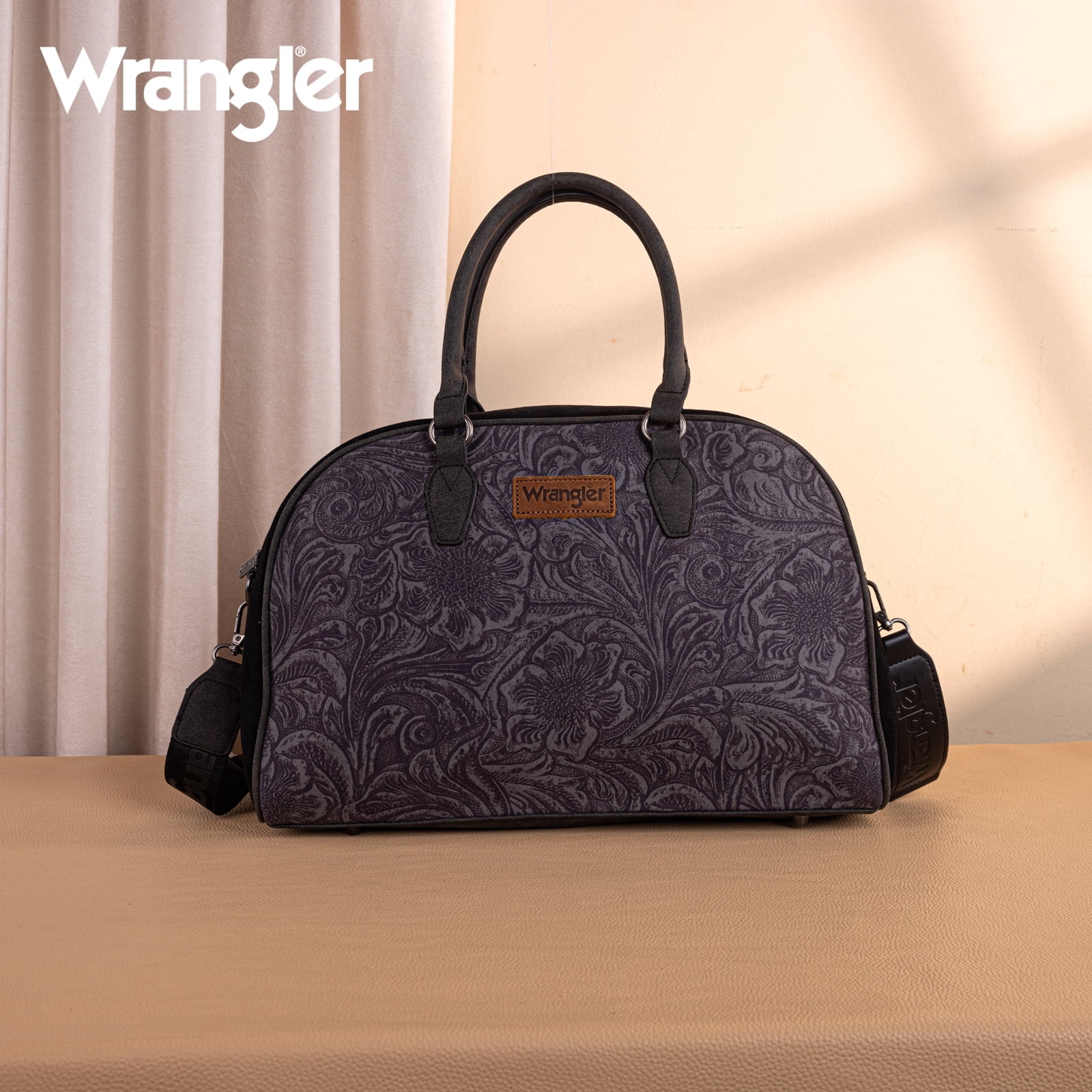 Wrangler Weekender Duffel Bag for Women Floral Print Overnight Travel Handbag with Detachable Strap, Black