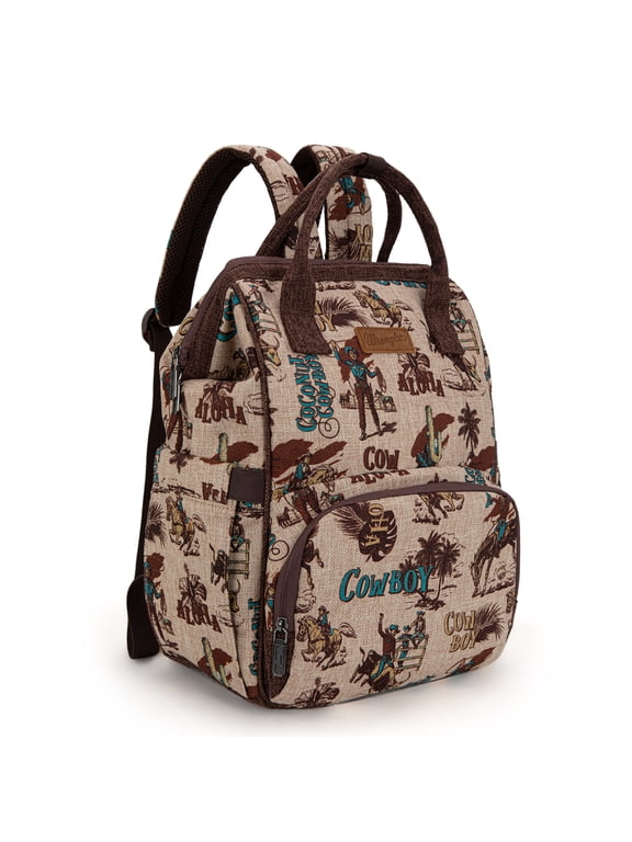 Wrangler Western Backpack for Women Cowboy Print Casual Daypack for College Travel, Cowboy Tan
