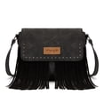 thumbnail image 1 of Wrangler Western Fringe Crossbody Bag for Women Suede Faux Leather Flap Purse Cowboy Tassel Handbag, Black, 1 of 9