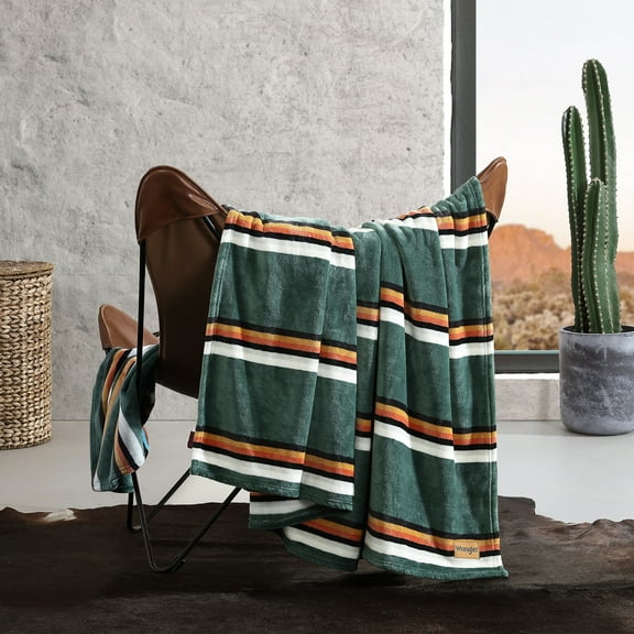 Wrangler Western Saddle Stripe Green Ultra Soft Plush Fleece Full/Queen Blanket