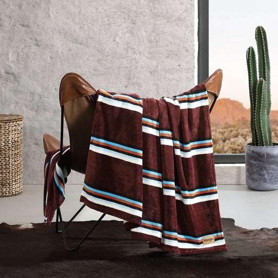 Wrangler Western Saddle Stripe Red Ultra Soft Plush Fleece Full/Queen Blanket