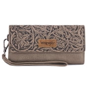 Wrangler Western Wallets for Women Trifold Wristlet Wallets Large Capacity Women Clutch Wallet with Coin Purse, Deep Khaki