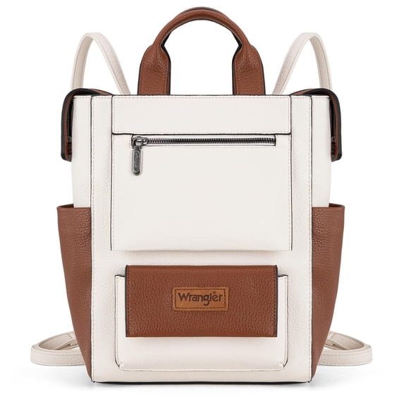 Wrangler Women Backpack Purse Convertible Backpack Vegan Leather Ladies Anti Theft Backpack with Adjustable Strap, Beige