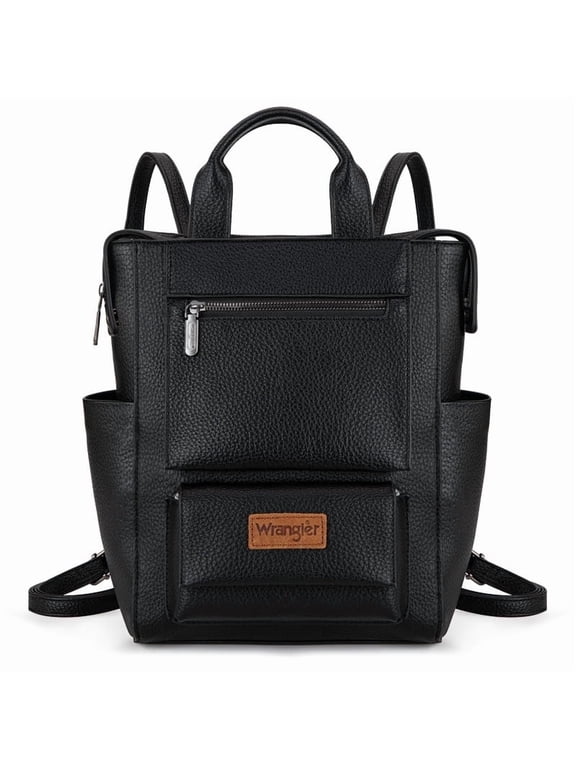 Wrangler Women Backpack Purse Convertible Backpack Vegan Leather Ladies Anti Theft Backpack with Adjustable Strap, Black