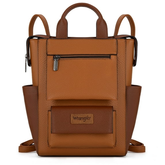 Wrangler Women Backpack Purse Convertible Backpack Vegan Leather Ladies Anti Theft Backpack with Adjustable Strap, Light Brown-Brown