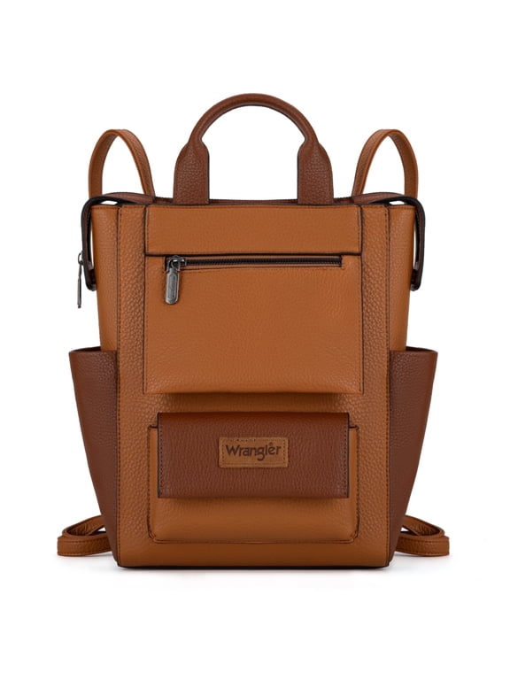 Wrangler Women Backpack Purse Convertible Backpack Vegan Leather Ladies Anti Theft Backpack with Adjustable Strap, Light Brown-Brown