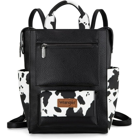 Wrangler Women Backpack Purse Convertible Backpack Vegan Leather Ladies Anti Theft Backpack with Adjustable Strap, Cow-Black
