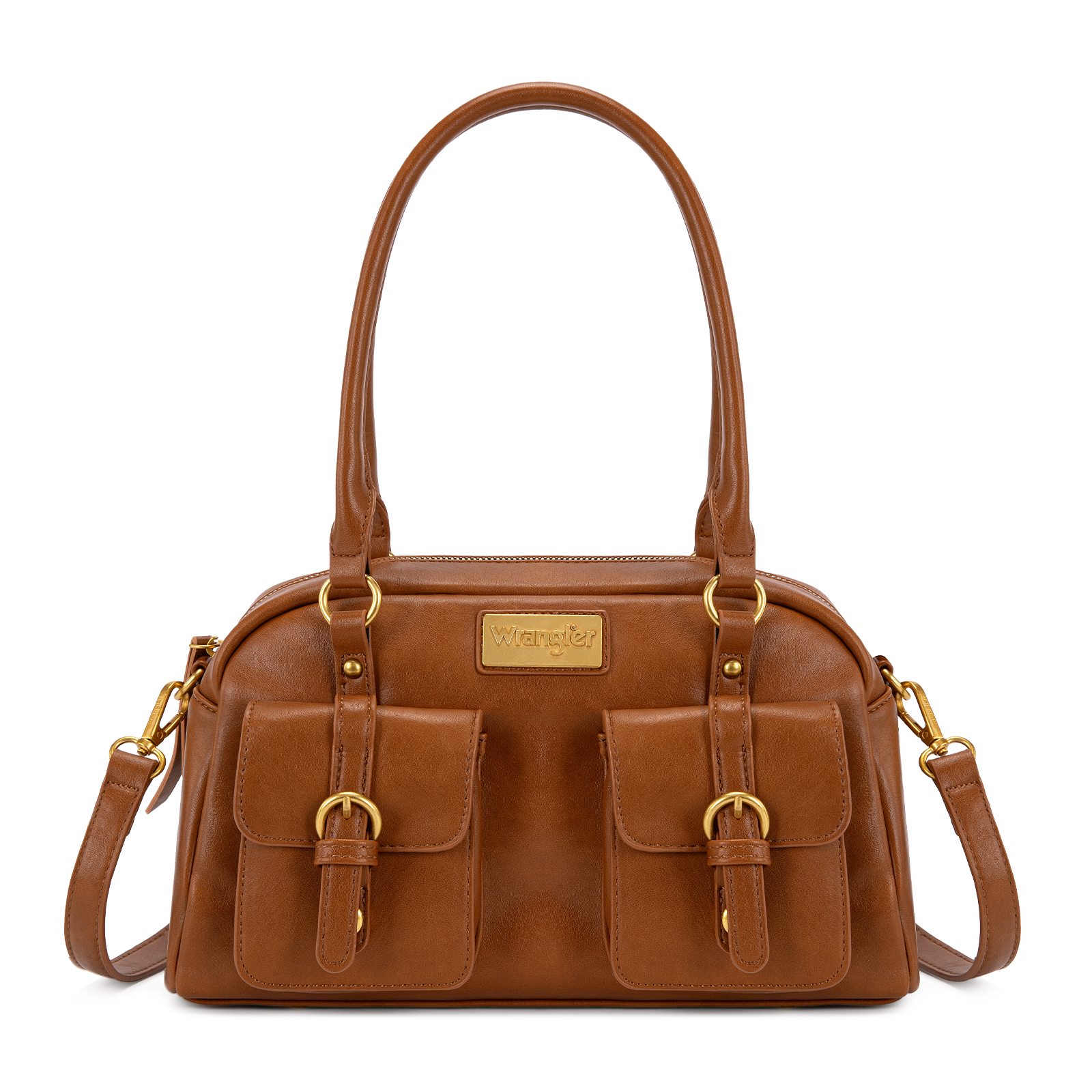 Wrangler Women Dome Top‑Handle Purse Medium Shoulder Handbag with Detachable Crossbody Strap, Brown