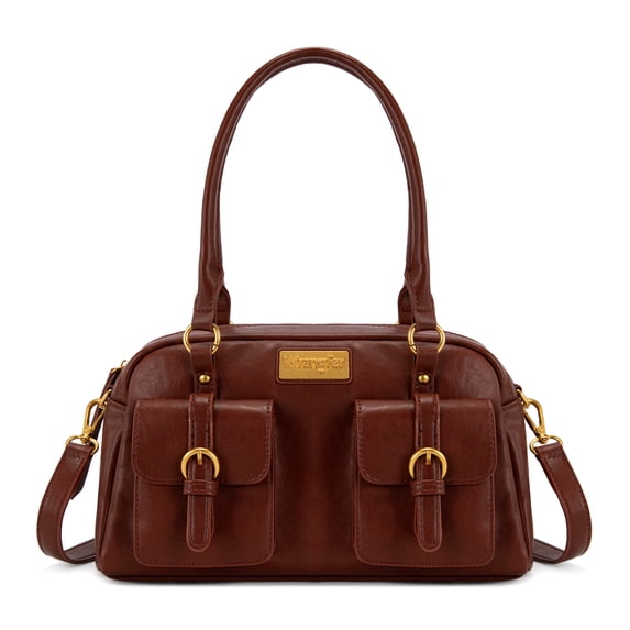 Wrangler Women Dome Top‑Handle Purse Medium Shoulder Handbag with Detachable Crossbody Strap, Dark Brown