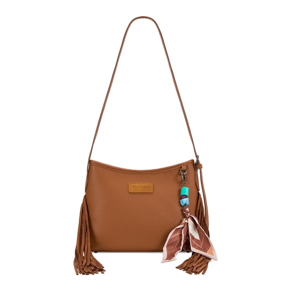 Wrangler Women Shoulder Crossbody Bag, Medium Western Fringe Hobo Purse, Brown
