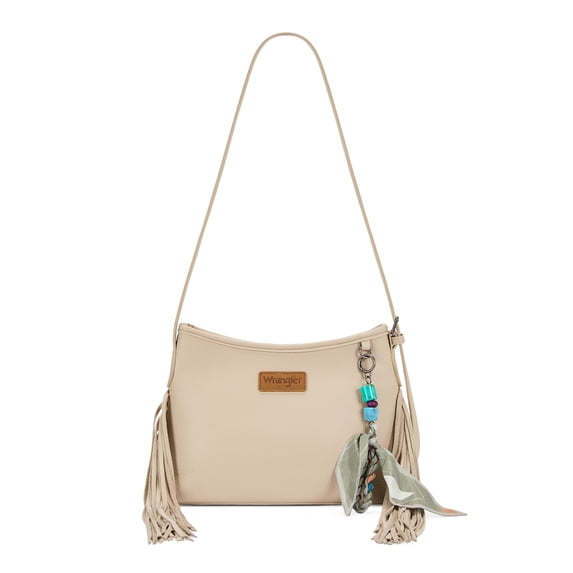 Wrangler Women Shoulder Crossbody Bag, Medium Western Fringe Hobo Purse, Tan