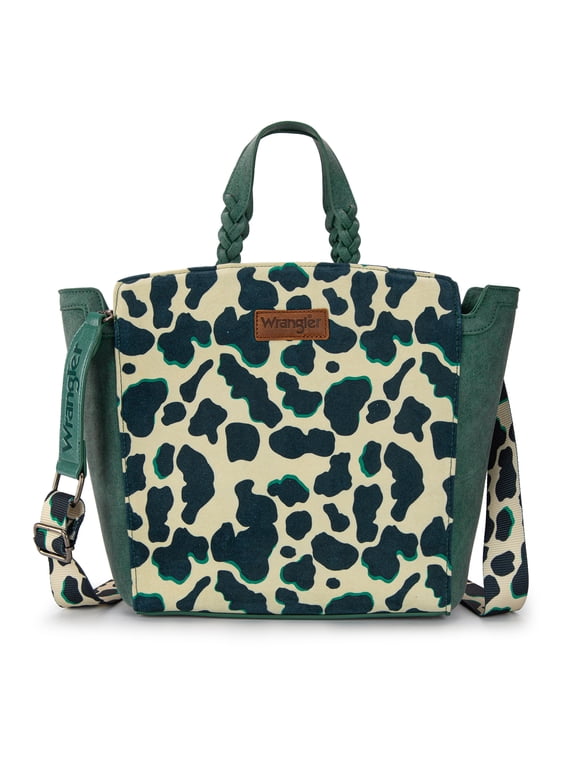 Wrangler Women's Animal Print Crossbody Bag Versatile Top-Handle Shoulder Bag for Everyday Travel & Casual Use, Brown, Turquoise