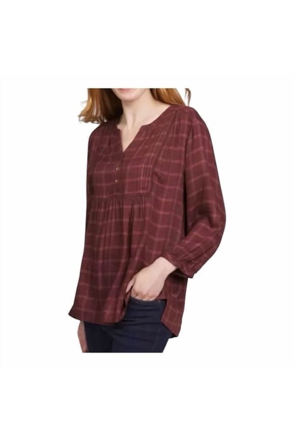 Women's Babydoll Plaid Blouse, Size M
