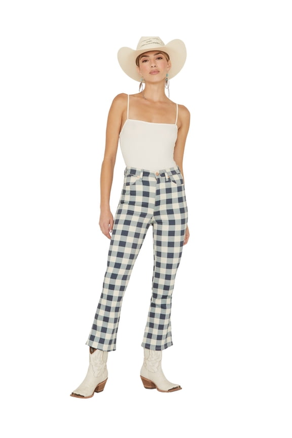 Women's Checkered Flare Jeans Blue 26W x 28L
