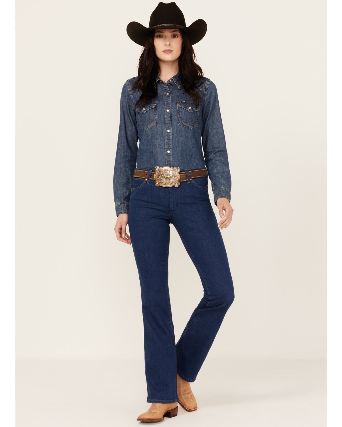 Wrangler Women's Dark Westward Mid Rise Bootcut Denim Stretch Jeans