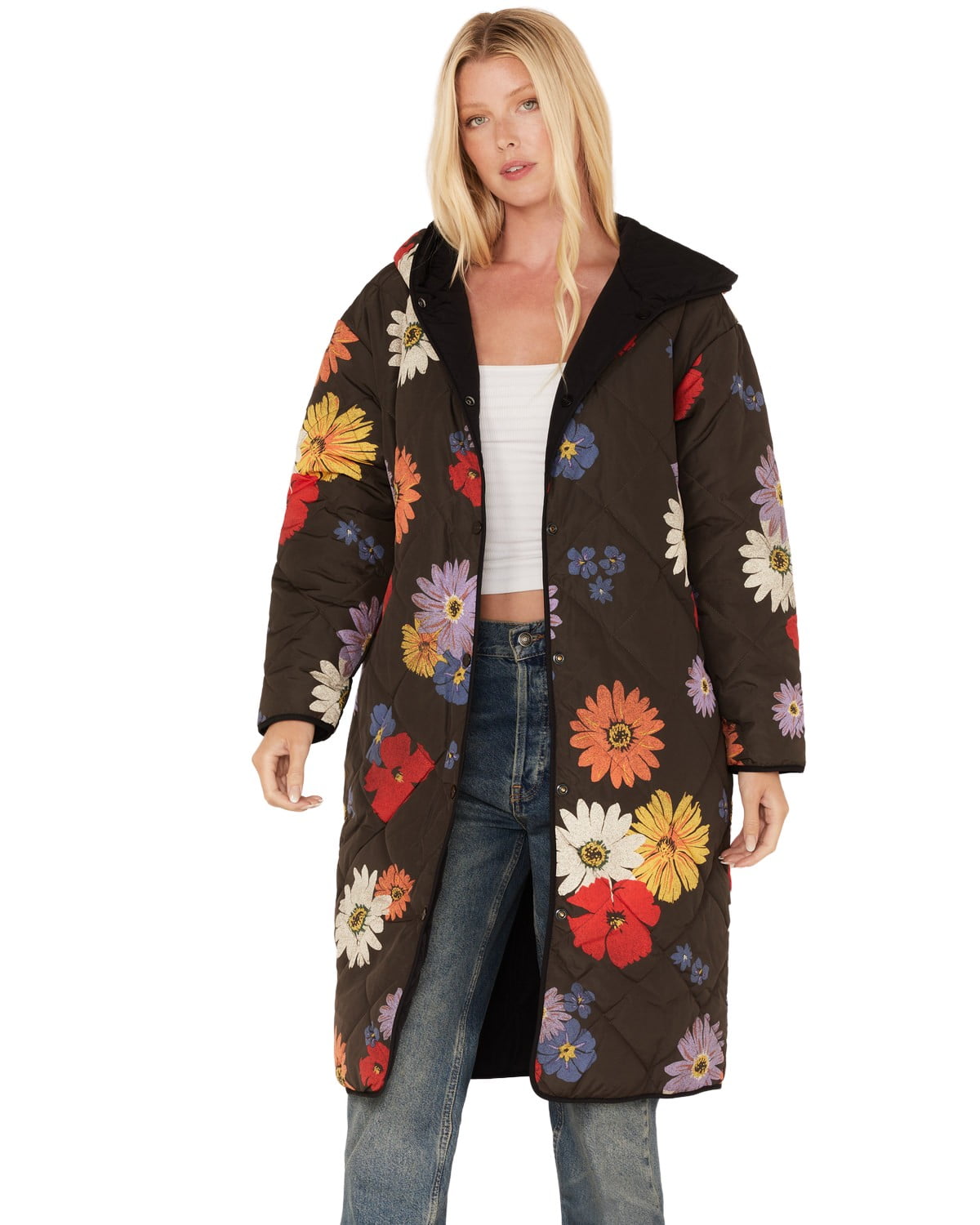 Hooded Irregular Print Womens Jacket