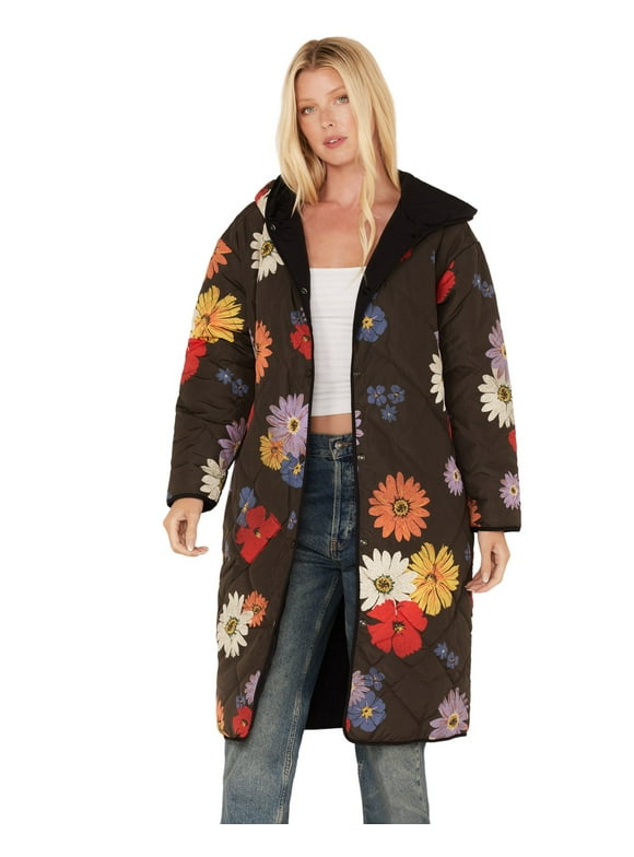 Wrangler Women's Floral Print Reversible Quilted Hooded Jacket Multi X-Small  US
