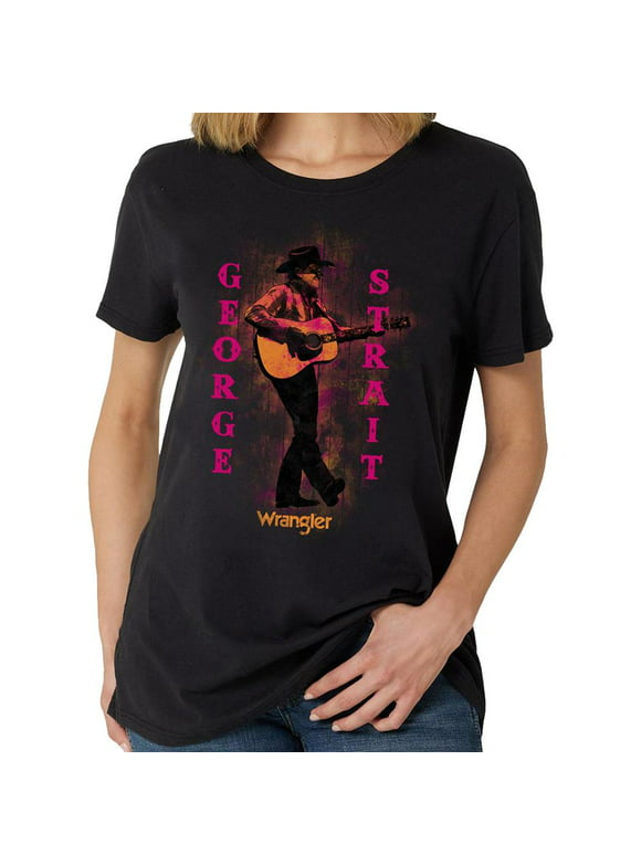 Wrangler Women's George Strait By Short Sleeve Concert Graphic Tee Black Large  US