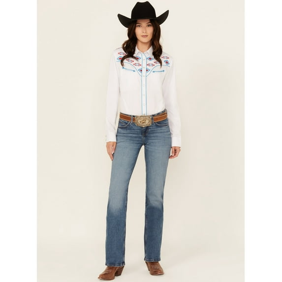 Wrangler Women's Jade Medium Wash Mid Rise Ultimate Riding Relaxed Bootcut - 112352985 24W x 38L