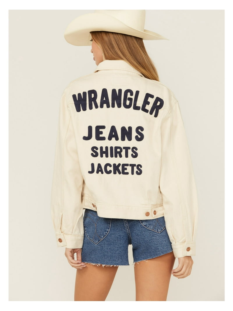 USA製 Wrangler white trucker jacket Wrangler Women's Logo Denim Trucker Jacket - 112352493