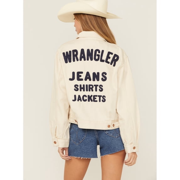 Wrangler Women's Logo Denim Trucker Jacket Ivory X-Large