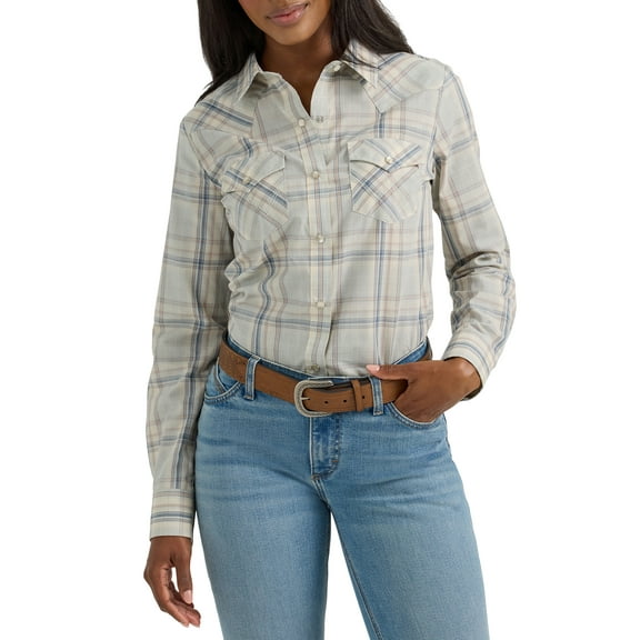 Wrangler® Women's Long Sleeve Western Snap Plaid Shirt, Sizes S-3XL