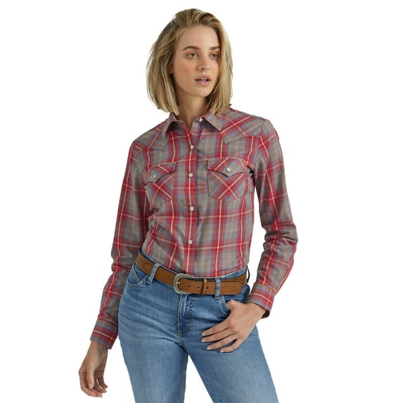 Wrangler® Women's Long Sleeve Western Snap Plaid Shirt
