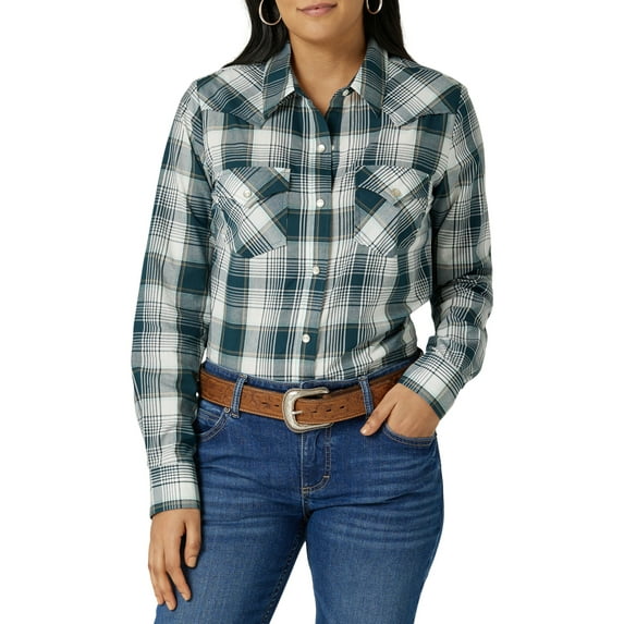 Wrangler® Women's Long Sleeve Western Snap Plaid Shirt